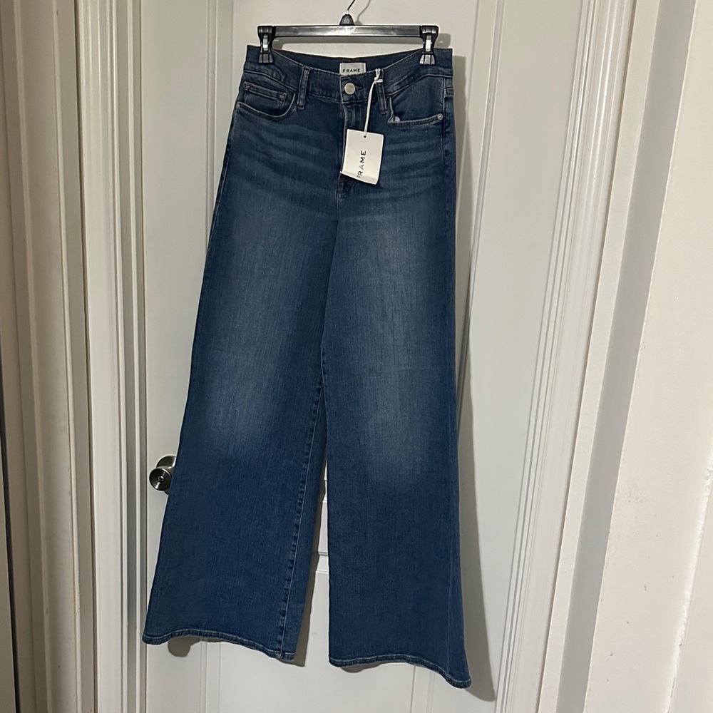 Wide-Leg Blue Jeans - Picture 1 of 6